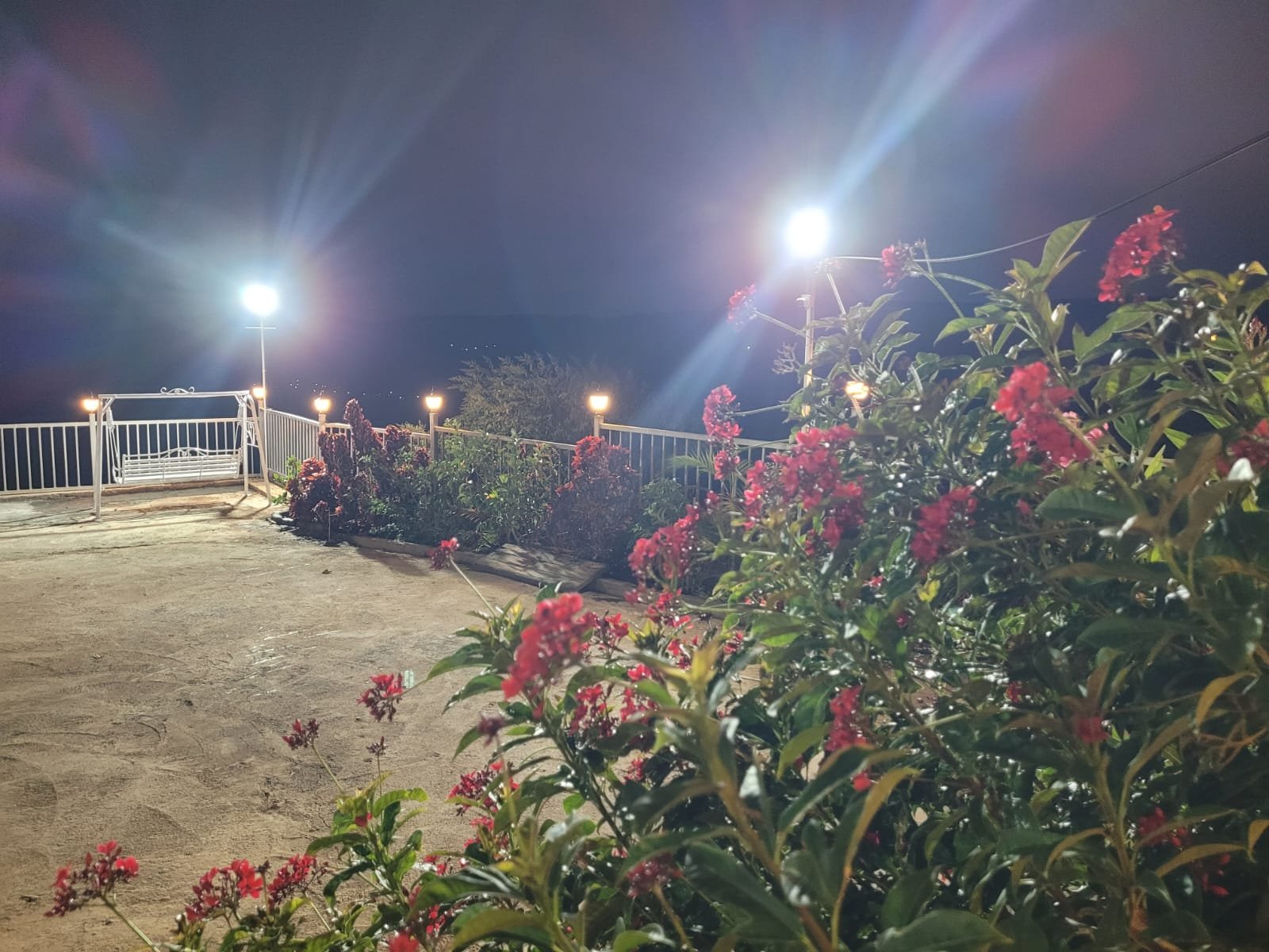 Garden and terrace lights after dark